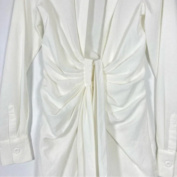 Choosy Crosby St White Plunging V Neck Tie Front Shirt Dress 0 - Picture 3 of 15